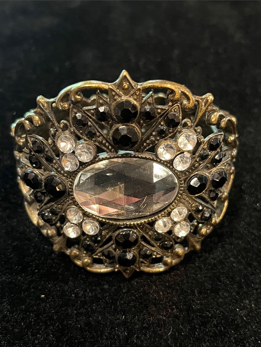 Vintage Filigree Rhinestone Cuff Bracelet